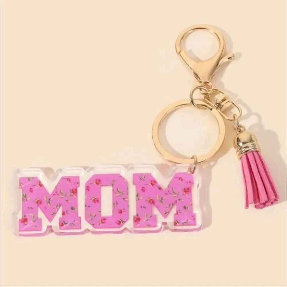 Pink MOM & Tassel Keychain